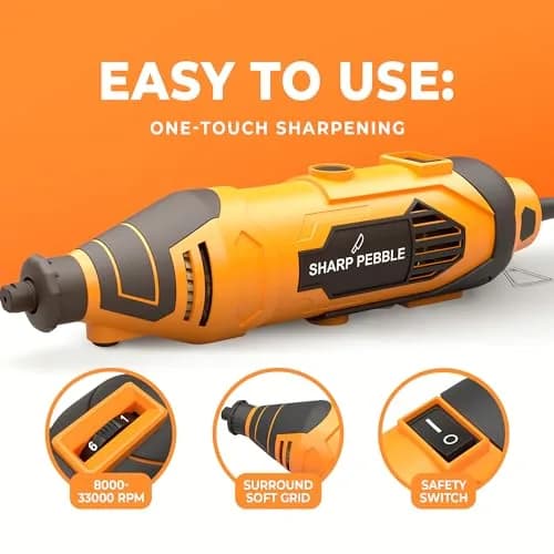 Sharp Pebble Electric Chainsaw Sharpener Kit 120V | 4 File Sizes, Angle Guide, Wrench & eBook thumbnail 3