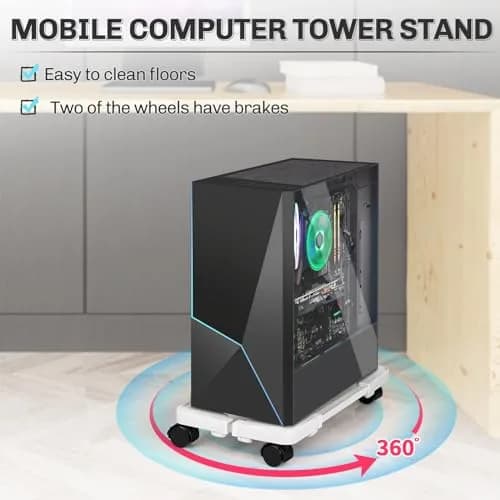Liitrton Adjustable PC Stand for Most Towers | 360° Rotating, Non-slip, White thumbnail 3