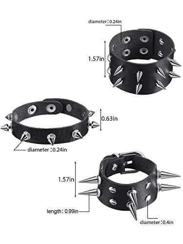 Hicarer 9 Pcs Punk Leather Bracelets Set | Spiked Studded Cuff Bangles for Men & Women thumbnail 2