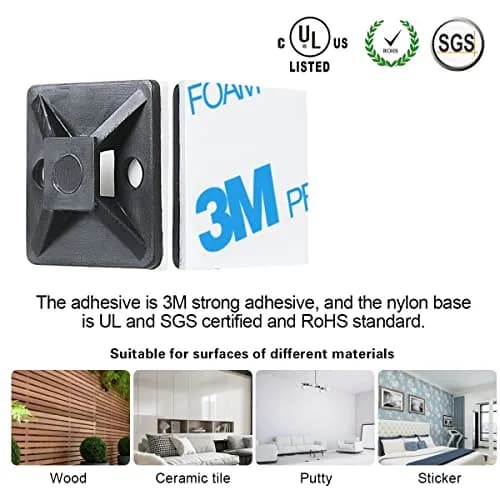 XHF Black Cable Tie Mounts with Zip Ties & Screws | 100pcs Mounts, 100pcs 8" Zip Ties, 100pcs Screws thumbnail 2