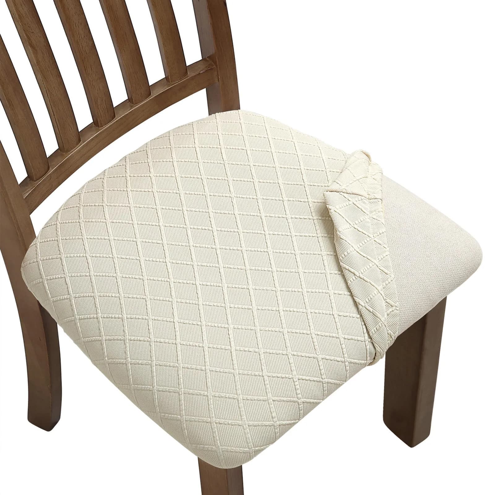 Fuloon Beige Jacquard Dining Chair Seat Covers (2 Pack, 34-46cm Seat Width) | Stretch Fit & Washable - main product image