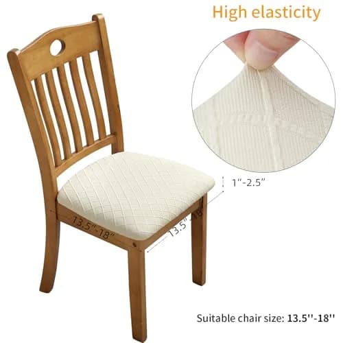 Fuloon Beige Jacquard Dining Chair Seat Covers (2 Pack, 34-46cm Seat Width) | Stretch Fit & Washable thumbnail 4