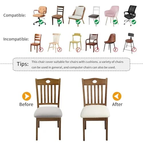 Fuloon Beige Jacquard Dining Chair Seat Covers (2 Pack, 34-46cm Seat Width) | Stretch Fit & Washable thumbnail 6