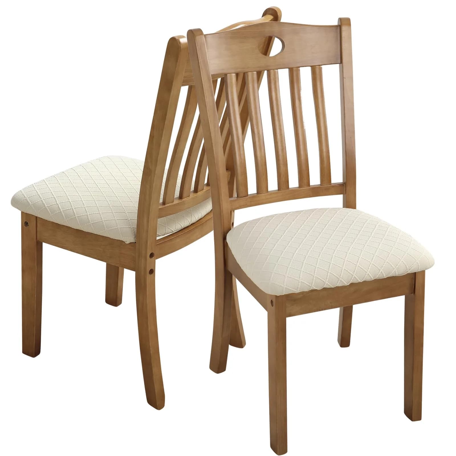 Fuloon Beige Jacquard Dining Chair Seat Covers (2 Pack, 34-46cm Seat Width) | Stretch Fit & Washable - view 7