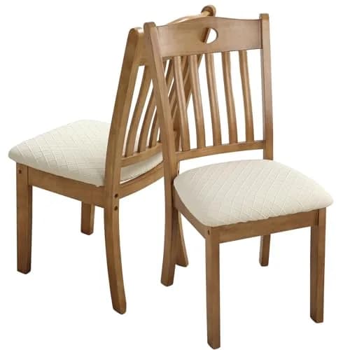 Fuloon Beige Jacquard Dining Chair Seat Covers (2 Pack, 34-46cm Seat Width) | Stretch Fit & Washable thumbnail 7