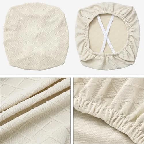 Fuloon Beige Jacquard Dining Chair Seat Covers (2 Pack, 34-46cm Seat Width) | Stretch Fit & Washable thumbnail 3