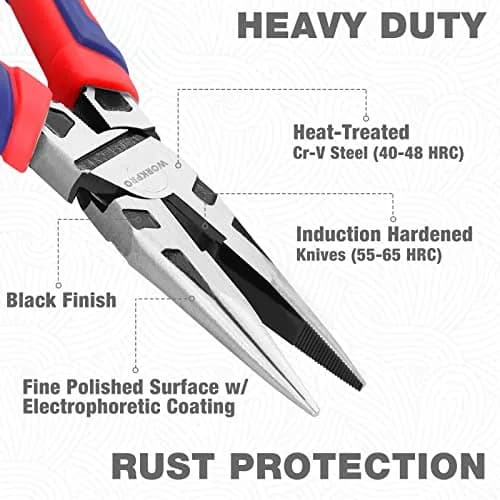 WORKPRO Premium 8” Needle Nose Pliers | Heavy-Duty CRV Steel, Soft Grip, Wire Cutter (8 inch) | Precision Long Nose Pliers thumbnail 4