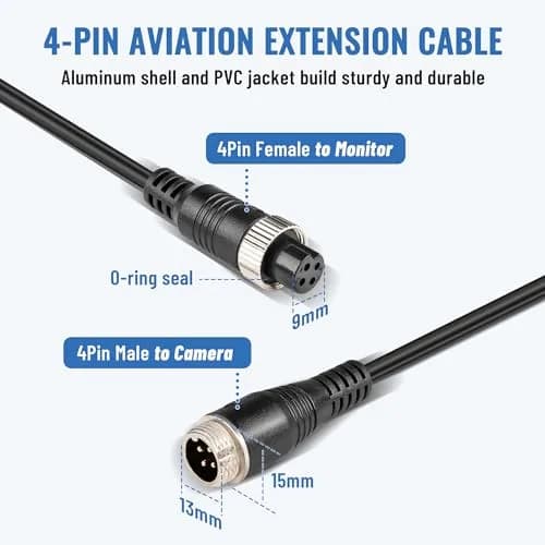 EWAY M12 4-Pin to RCA Video AV DC Female Connector Wire 38cm (14.9 inch) | Car Backup Camera Adapter Cable thumbnail 8