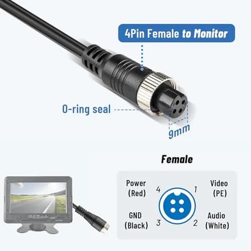 EWAY M12 4-Pin to RCA Video AV DC Female Connector Wire 38cm (14.9 inch) | Car Backup Camera Adapter Cable thumbnail 2