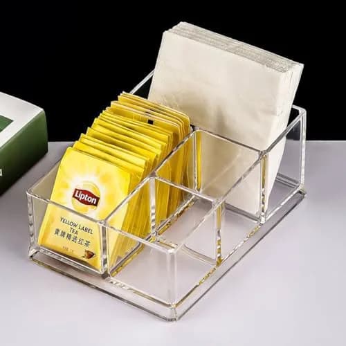 Yakri Acrylic Tea Bags Caddy Organizer, 4 Compartments | Elegant Acrylic Storage for Tea & Coffee (19.5x14.4x8.5cm) thumbnail 9