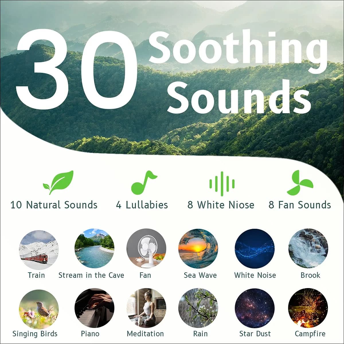 Easysleep White Noise Machine with 25 Sounds & 12 Color Night Lights | 100-240V Compatible - view 2