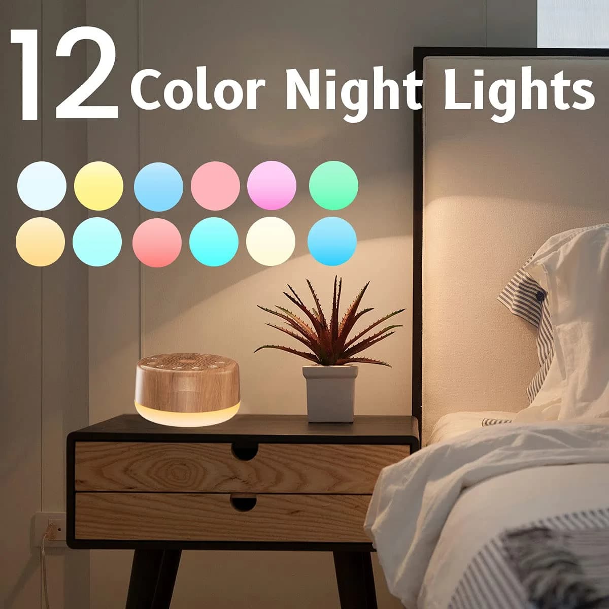 Easysleep White Noise Machine with 25 Sounds & 12 Color Night Lights | 100-240V Compatible - view 4