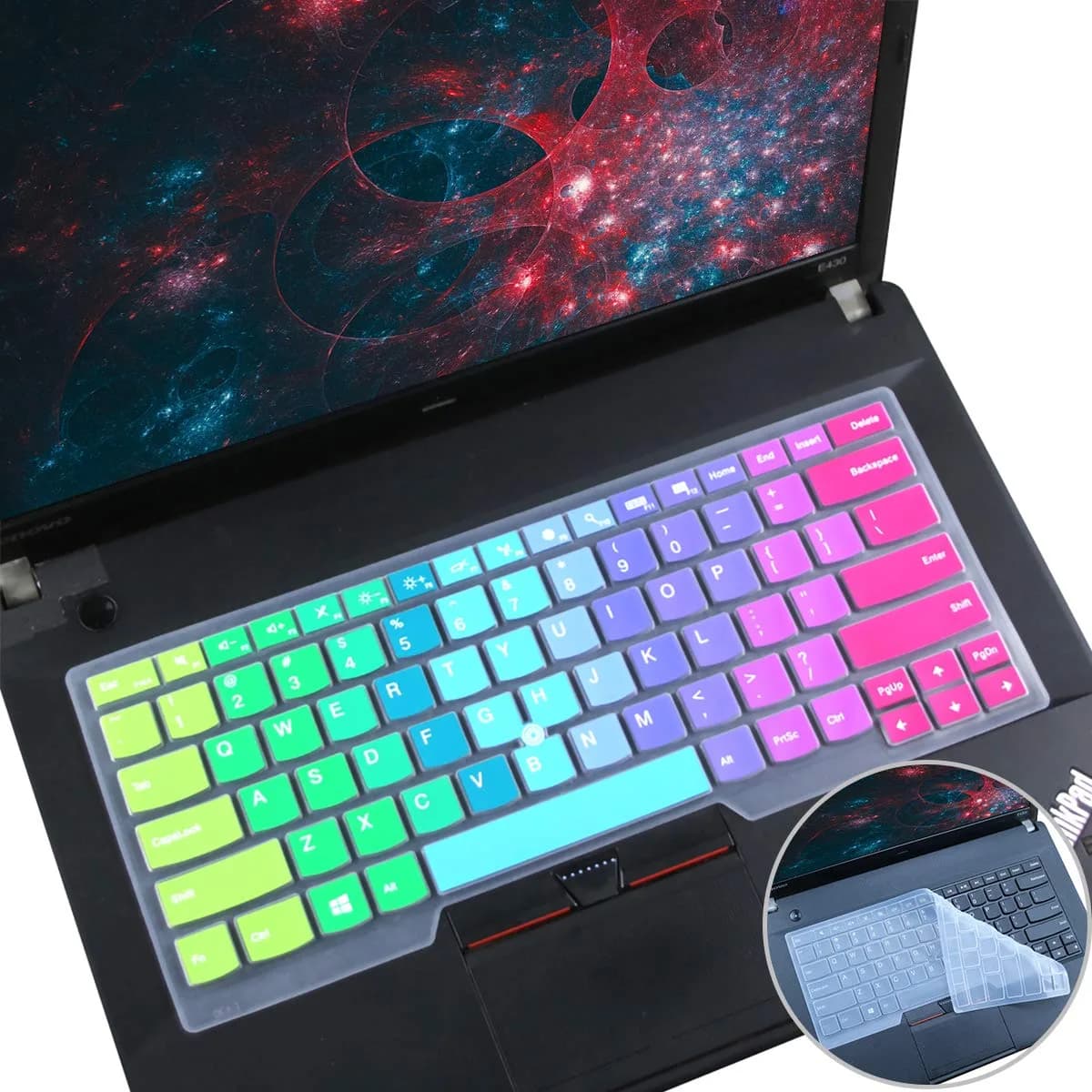 i-Tensodo 2 Pack Keyboard Cover for Lenovo Thinkpad X1 Carbon 14" 5th/6th/7th Gen, ThinkPad X1 Yoga Gen 3/4/5, T14 14" | US Layout Silicone Protector — Rainbow+Clear