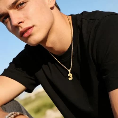 Susook Number Necklaces 18K Gold Plated Stainless Steel Pendant | Personalized Initial & Number Jewelry for Men Women thumbnail 4