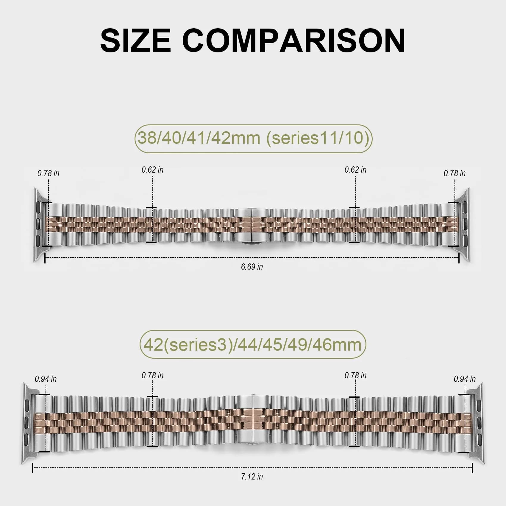 baozai Silver/Rose Gold Stainless Steel Watch Band for Apple Watch 42mm Series 11/10/41mm/40mm/38mm - view 3