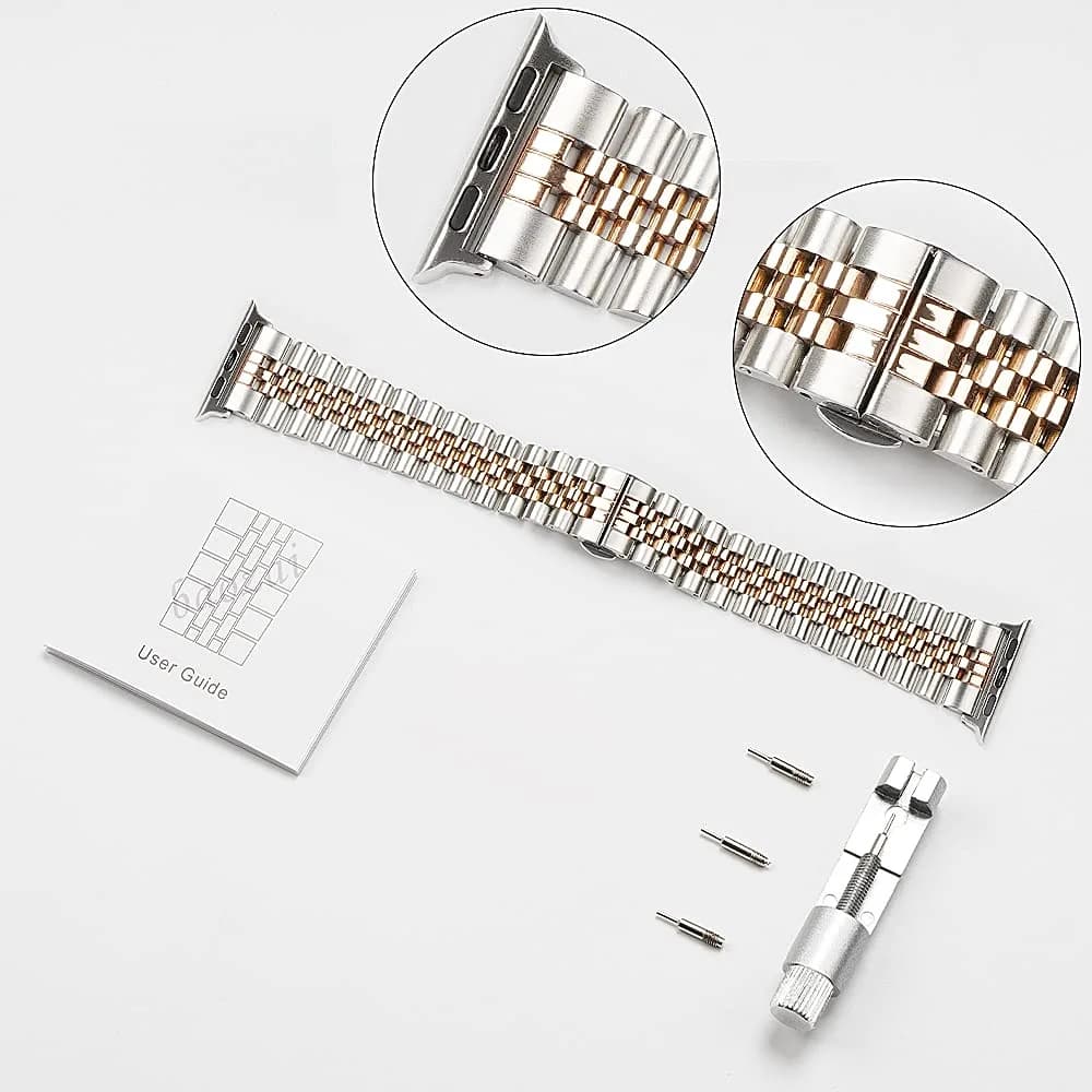 baozai Silver/Rose Gold Stainless Steel Watch Band for Apple Watch 42mm Series 11/10/41mm/40mm/38mm - view 4