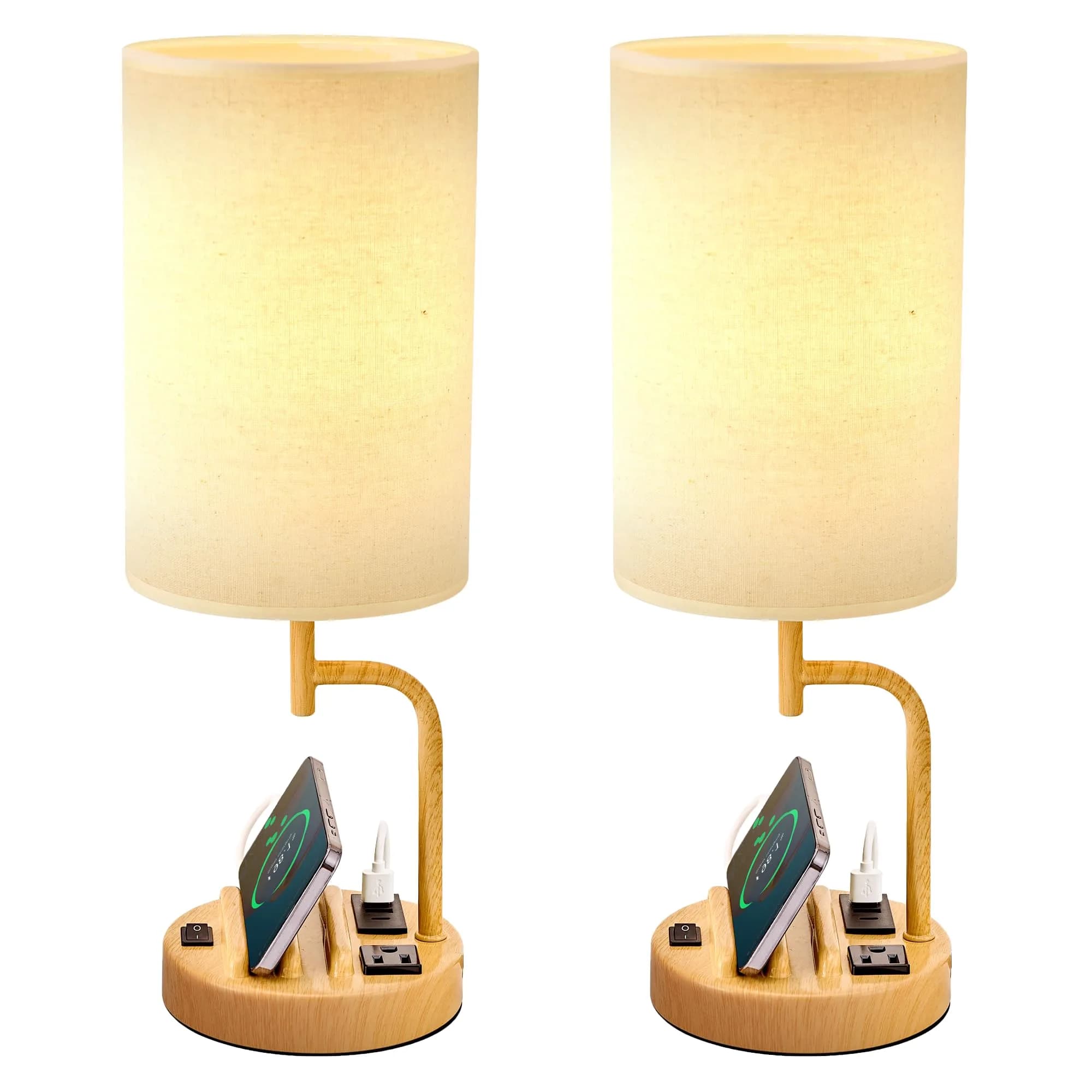 Dreamholder Table Lamp with 3 USB Ports & AC Outlet | Modern Nightstand Lamp for Bedroom & Office