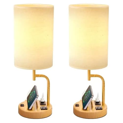 Dreamholder Table Lamp with 3 USB Ports & AC Outlet | Modern Nightstand Lamp for Bedroom & Office thumbnail 1