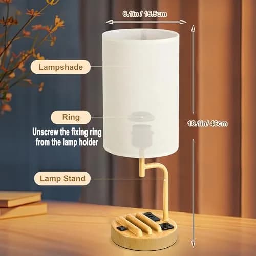 Dreamholder Table Lamp with 3 USB Ports & AC Outlet | Modern Nightstand Lamp for Bedroom & Office thumbnail 6