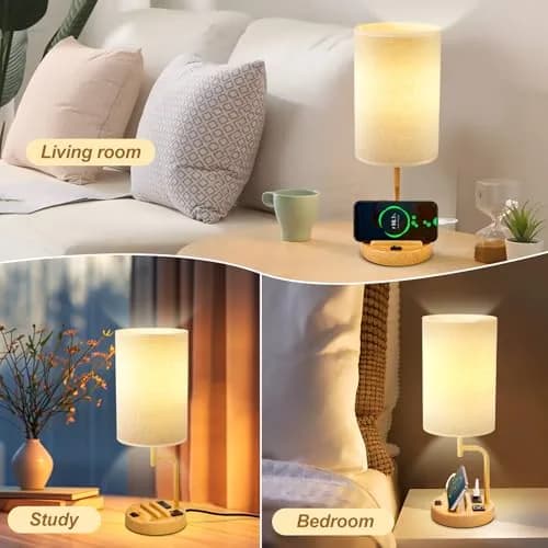 Dreamholder Table Lamp with 3 USB Ports & AC Outlet | Modern Nightstand Lamp for Bedroom & Office thumbnail 7