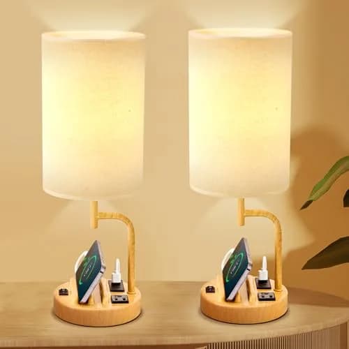 Dreamholder Table Lamp with 3 USB Ports & AC Outlet | Modern Nightstand Lamp for Bedroom & Office thumbnail 2