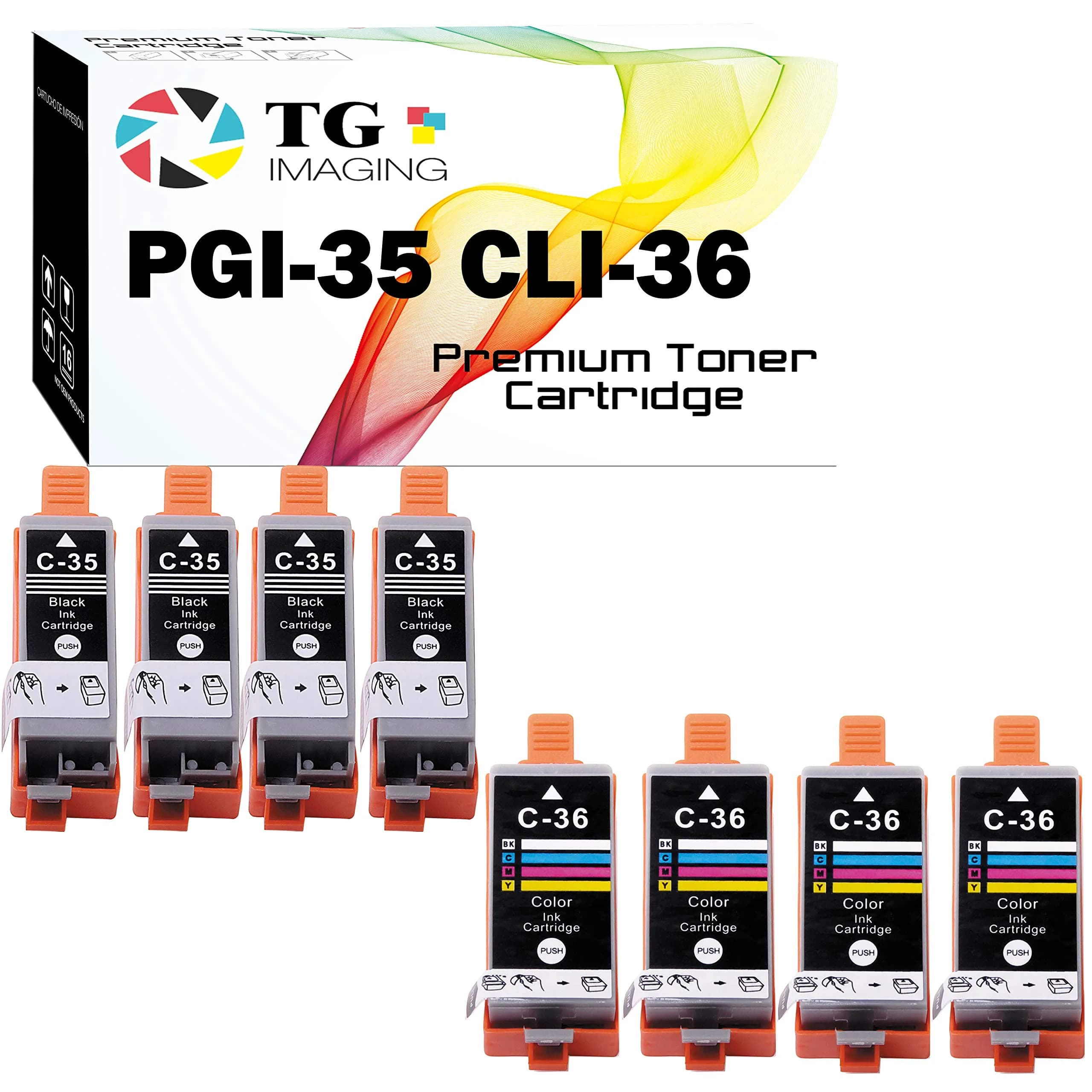 TG Imaging PGI35 CLI36 Ink Cartridge Compatible with Canon 35 36 Ink 8-Pack | High Page Yield for PIXMA Printers — Black+Color