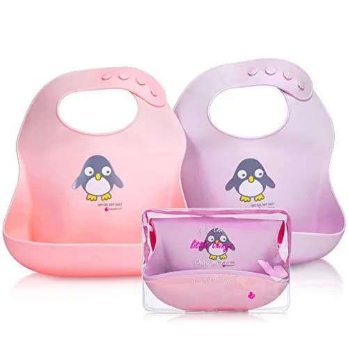 NatureBond Waterproof Baby Bibs Set of 2 with Pouch | Cotton Candy Pink & Macaron Lavender, 2-Pack thumbnail 1
