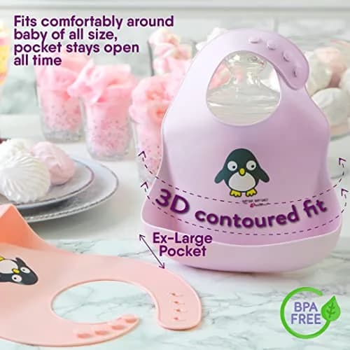 NatureBond Waterproof Baby Bibs Set of 2 with Pouch | Cotton Candy Pink & Macaron Lavender, 2-Pack thumbnail 4