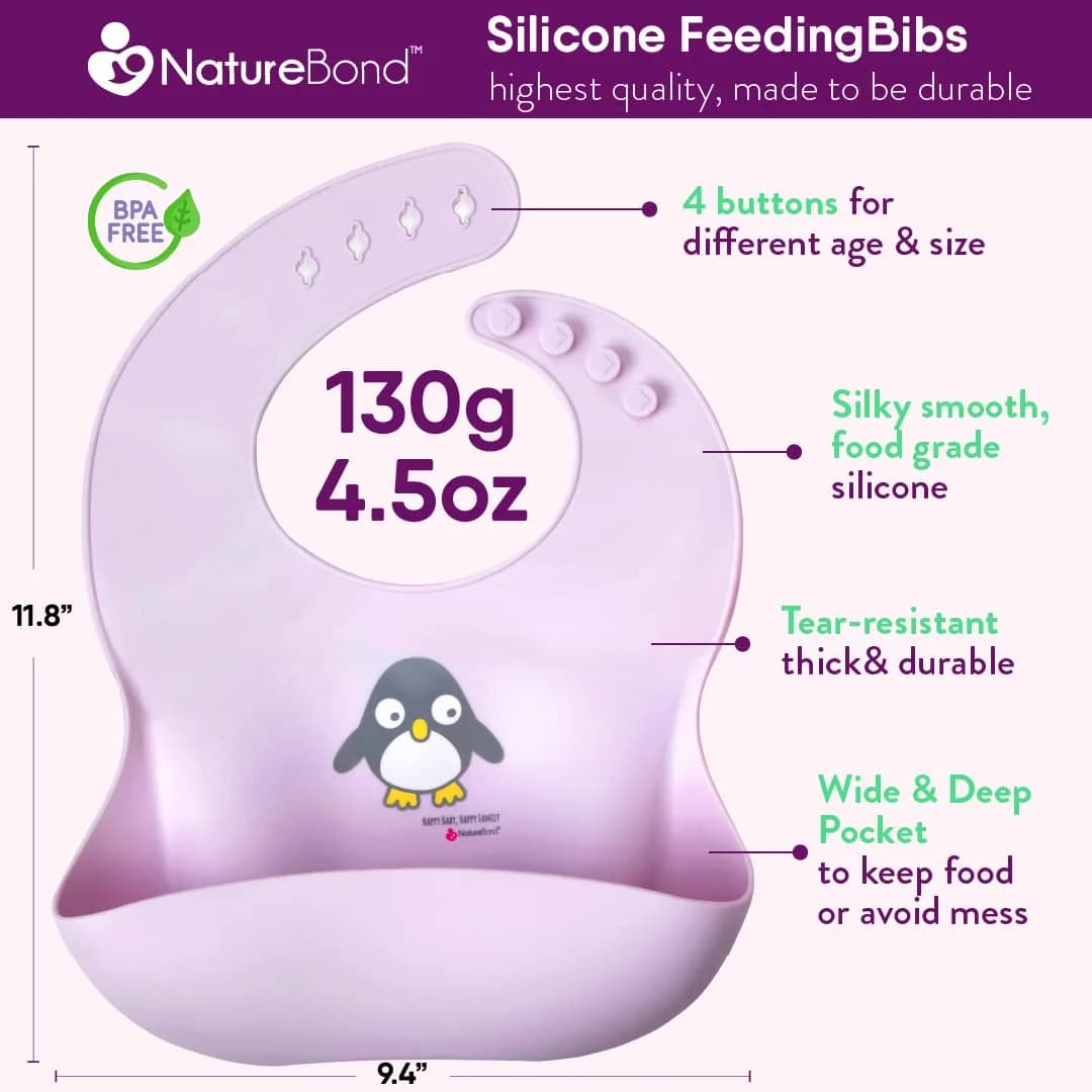 NatureBond Waterproof Baby Bibs Set of 2 with Pouch | Cotton Candy Pink & Macaron Lavender, 2-Pack - view 3