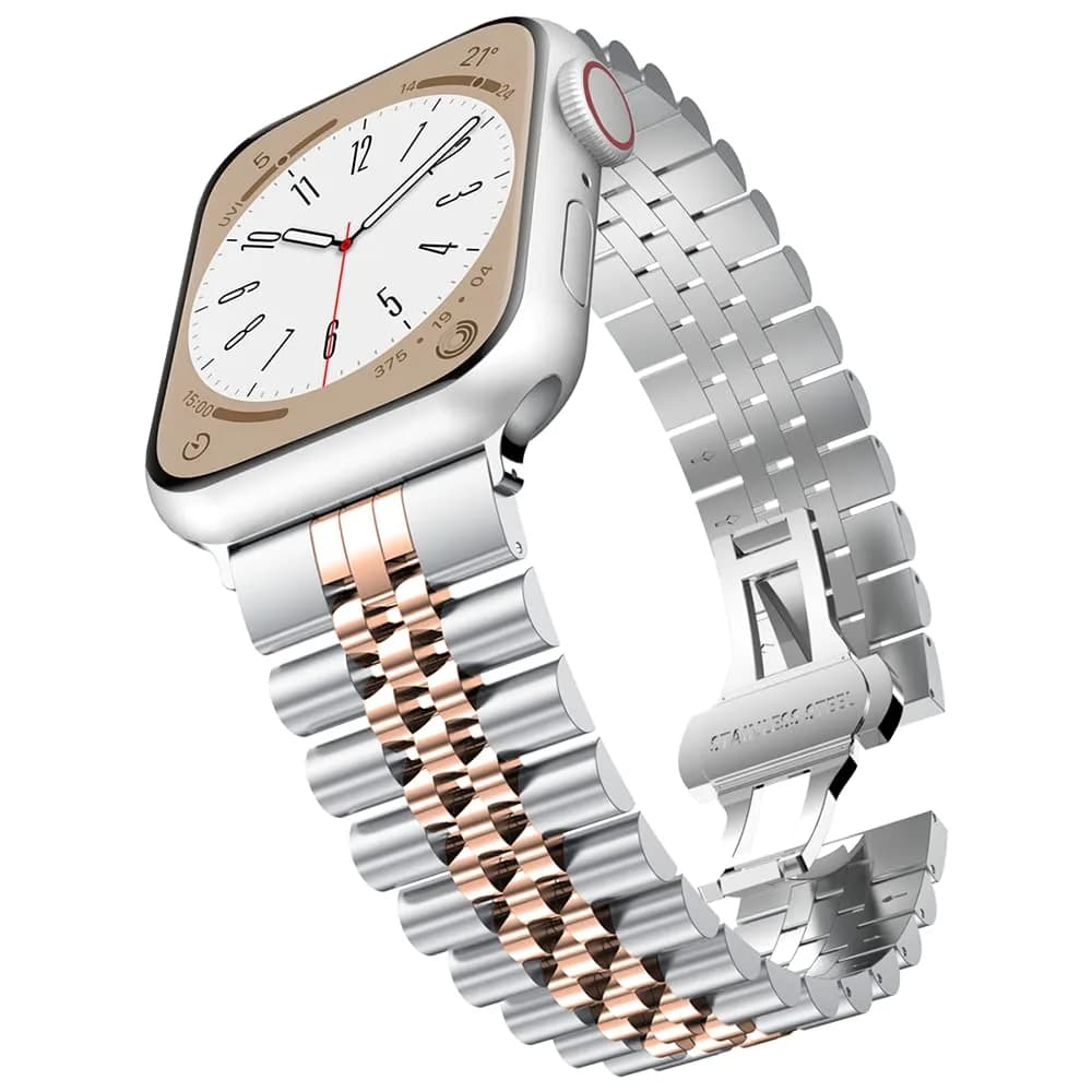baozai Stainless Steel Watch Band for Apple Watch Ultra 2/1, 46mm/49mm/45mm/44mm/42mm, Silver/Rose Gold - main product image
