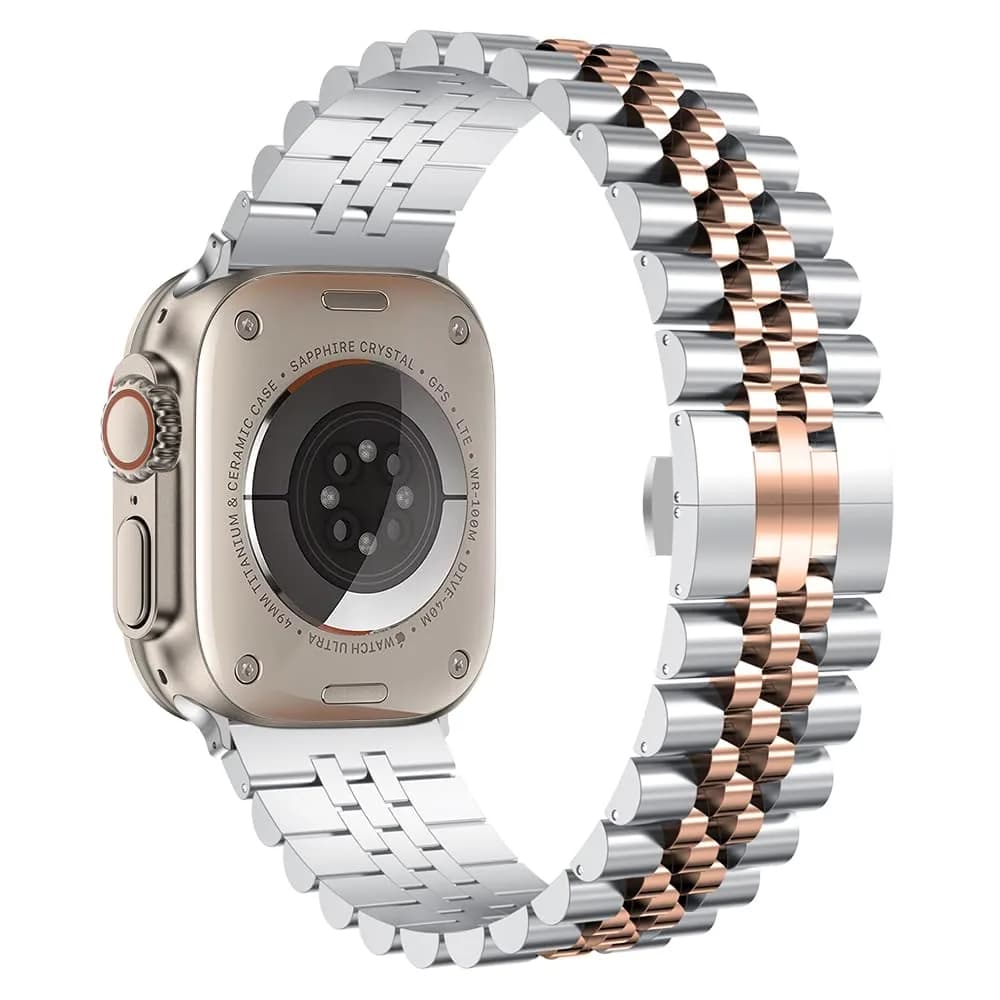 baozai Stainless Steel Watch Band for Apple Watch Ultra 2/1, 46mm/49mm/45mm/44mm/42mm, Silver/Rose Gold - view 2