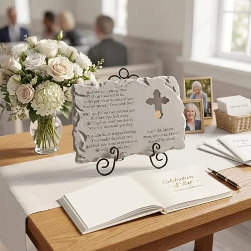 Let's Make Memories Personalized Cross Memorial Stone | Custom Grave Marker for Indoors & Outdoors thumbnail 2