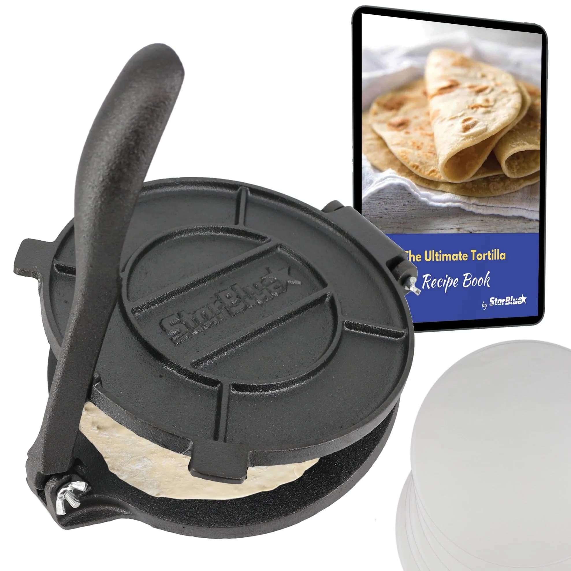 StarBlue 8 Inch Cast Iron Tortilla Press | Heavy Duty Roti Maker Tool - main product image