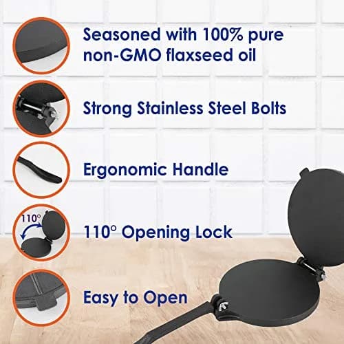 StarBlue 8 Inch Cast Iron Tortilla Press | Heavy Duty Roti Maker Tool thumbnail 4