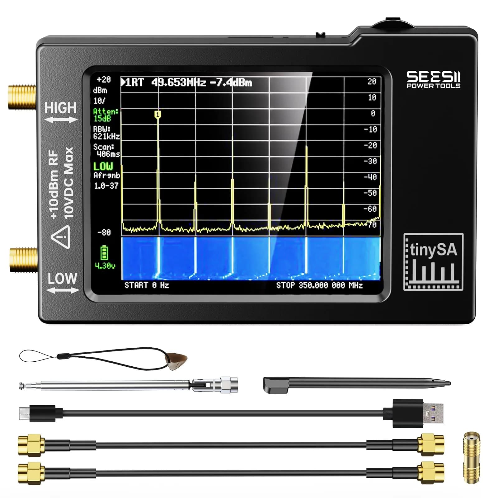 Seesii TinySA Spectrum Analyzer 0.1-960MHz | Portable RF Measurement & Signal Generator