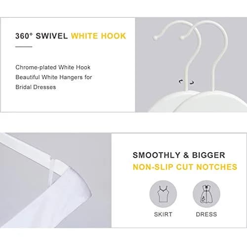 TOPIA HANGER Wooden Hangers 18 Pack | Premium Bride Hanger for Wedding Dress, White Wood Suit Coat Hanger with 360°Swivel White Hook thumbnail 3
