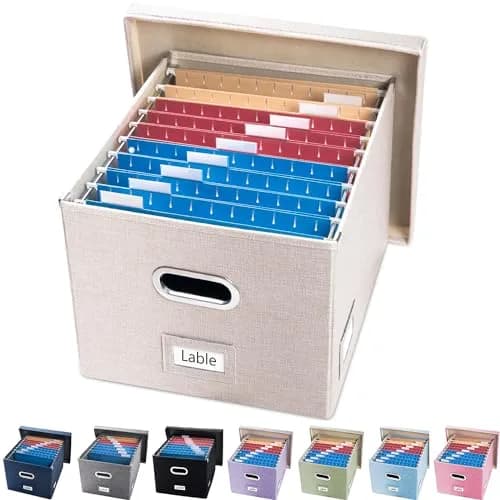 PRANDOM File Organizer Box with Lid, Collapsible Decorative Linen Filing Storage for Letter/Legal Size, 17x14x11.2 inch Light Grey | Organizes Documents for Office & Home thumbnail 1