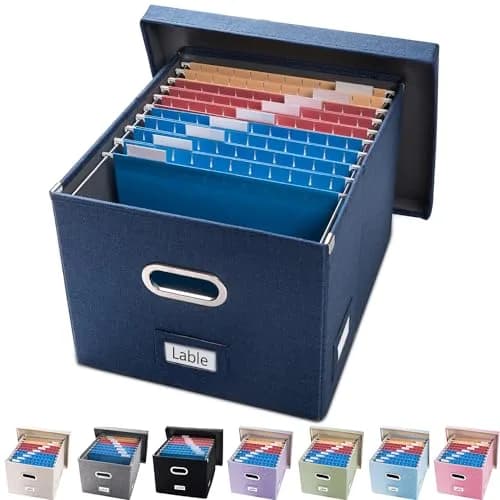 PRANDOM Decorative Linen File Organizer Box with Lid, 39L (17x14x11.2 inch) | Collapsible & Stackable for Letter/Legal Size Files thumbnail 1