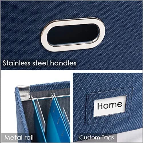 PRANDOM Decorative Linen File Organizer Box with Lid, 39L (17x14x11.2 inch) | Collapsible & Stackable for Letter/Legal Size Files thumbnail 5
