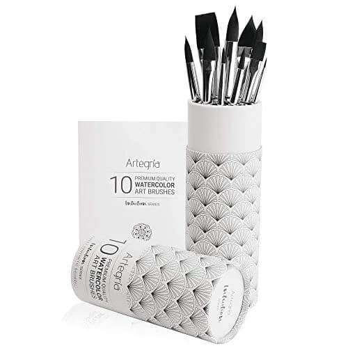 ARTEGRIA Watercolor Brush Set, 10 Soft Synthetic Squirrel Brushes with Dagger, Oval Wash, Flats & Rounds | Professional Grade, Pointed Rounds, Flats, Dagger and Oval Wash (Cat's Tongue) thumbnail 9
