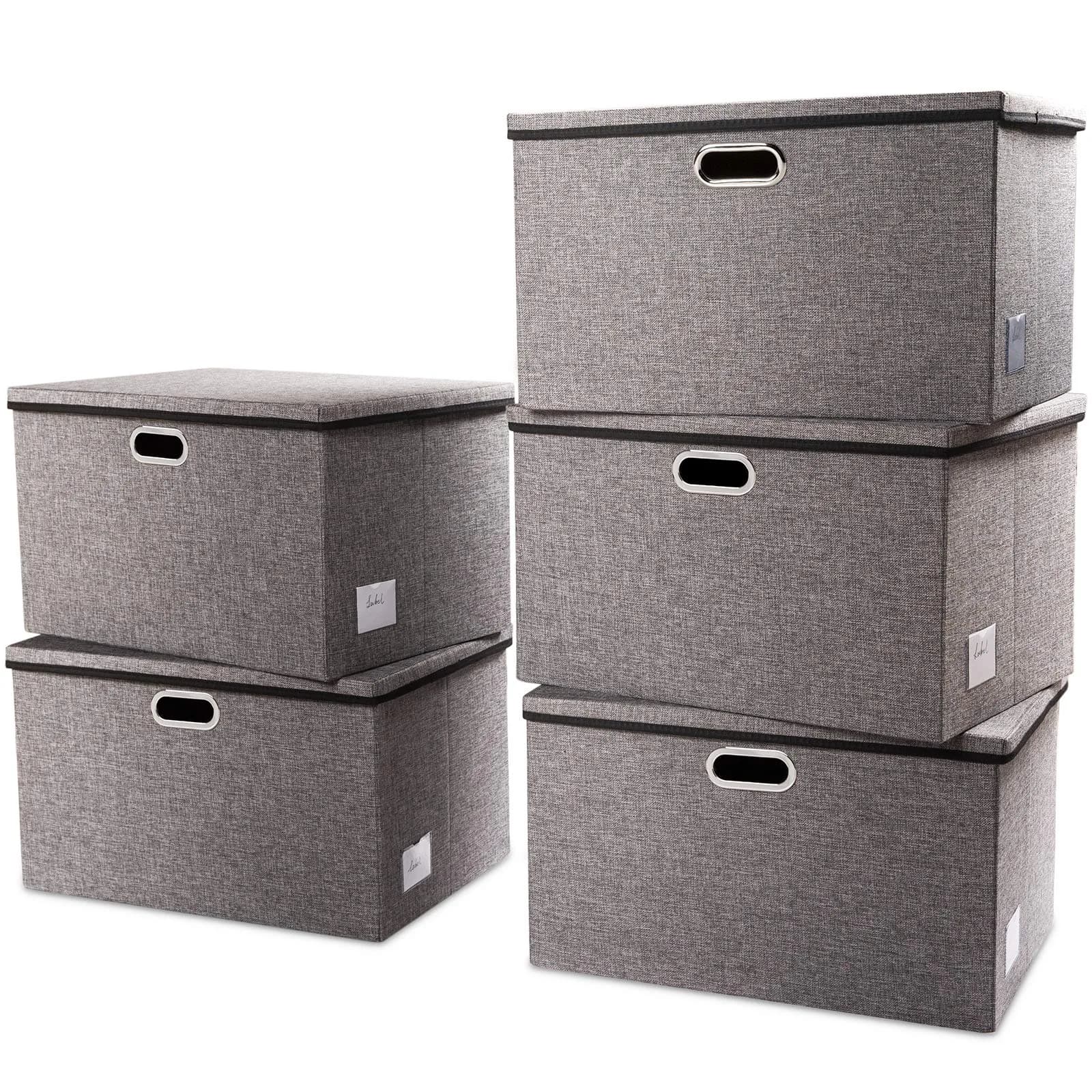 PRANDOM Extra Large Collapsible Storage Bins with Lids 22.8x15.75x13.8 | Linen Fabric Foldable Organizer (70-120c) — Gray