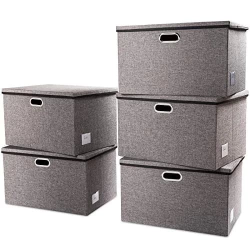 PRANDOM Extra Large Collapsible Storage Bins with Lids 22.8x15.75x13.8 | Linen Fabric Foldable Organizer (70-120c) thumbnail 1