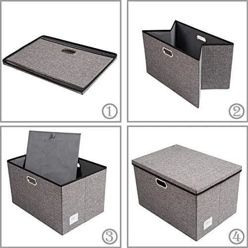 PRANDOM Extra Large Collapsible Storage Bins with Lids 22.8x15.75x13.8 | Linen Fabric Foldable Organizer (70-120c) thumbnail 5