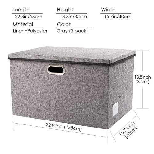 PRANDOM Extra Large Collapsible Storage Bins with Lids 22.8x15.75x13.8 | Linen Fabric Foldable Organizer (70-120c) thumbnail 6