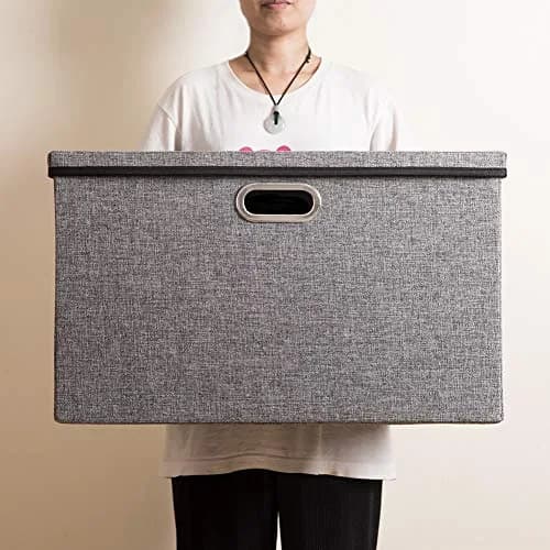 PRANDOM Extra Large Collapsible Storage Bins with Lids 22.8x15.75x13.8 | Linen Fabric Foldable Organizer (70-120c) thumbnail 7