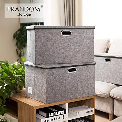 PRANDOM Extra Large Collapsible Storage Bins with Lids 22.8x15.75x13.8 | Linen Fabric Foldable Organizer (70-120c) thumbnail 2