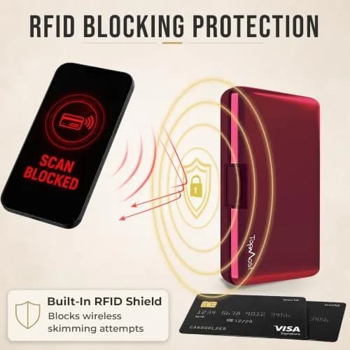 TopMost Aluminum RFID Blocking Credit Card Holder | Slim Metal Wallet for Men & Women, Purple thumbnail 5