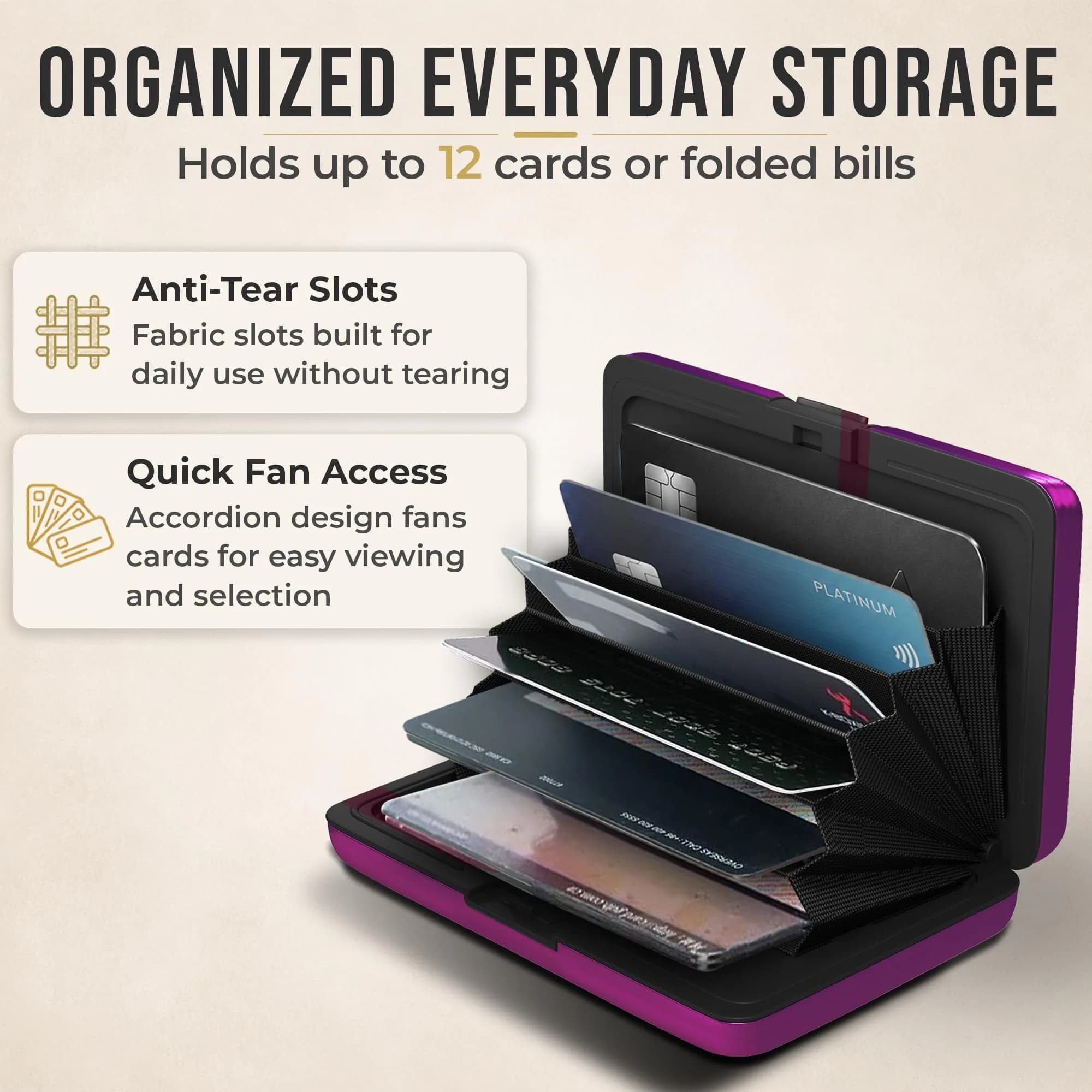 TopMost Aluminum RFID Blocking Credit Card Holder | Slim Metal Wallet for Men & Women, Purple thumbnail 4
