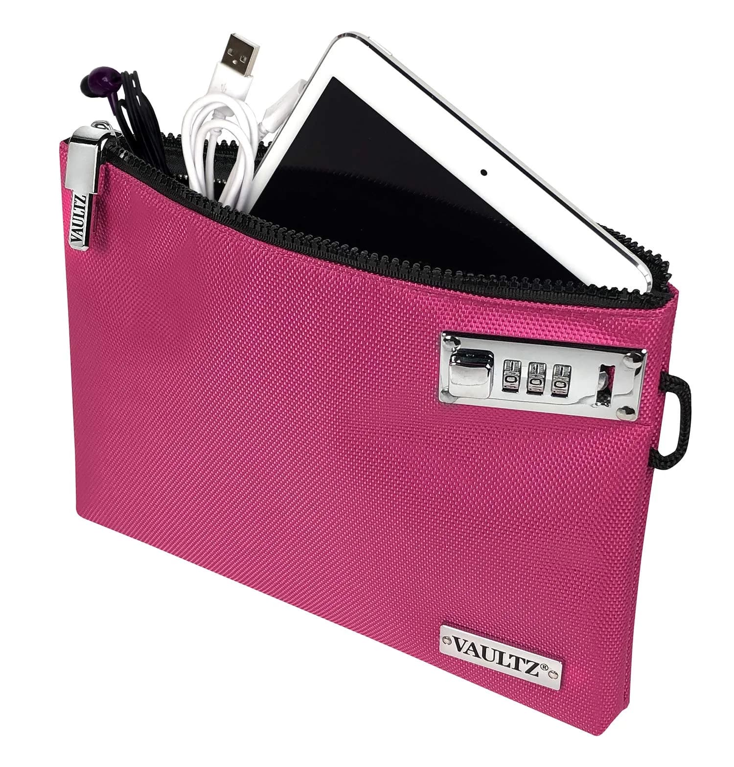 Vaultz Pink Locking Accessories Pouch, Zippered Storage, 7x10 Inches | Secure Valuables with Patented Lock - view 2