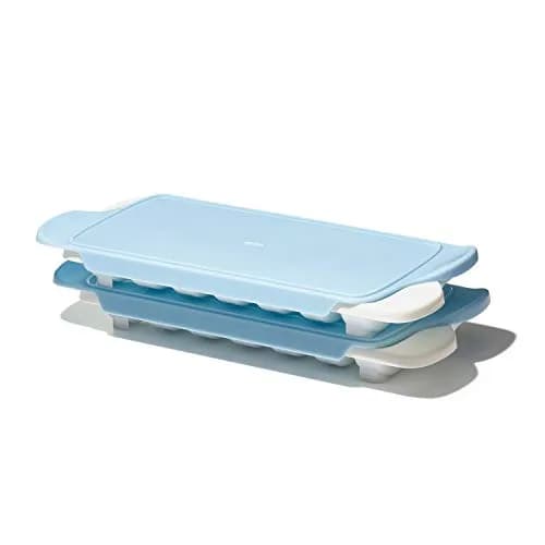 OXO Good Grips Flexible Ice Cube Tray with Lid - 2 Pack, Blue & White | Easy Release Rounded Cubes thumbnail 1
